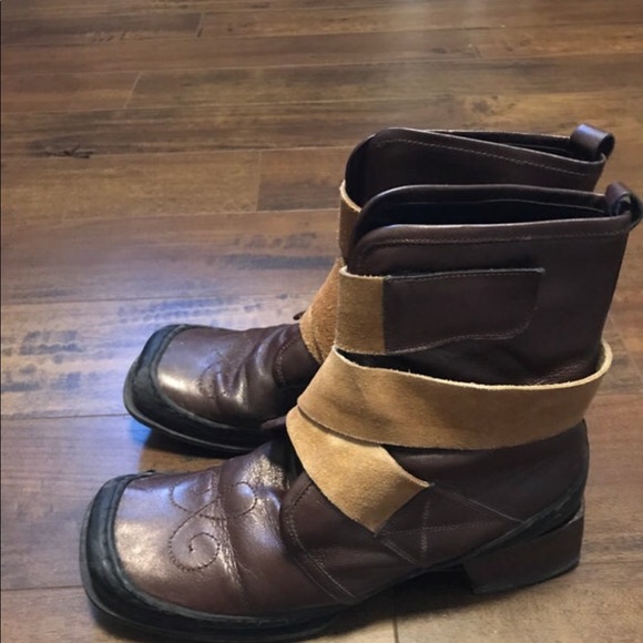 Retro Leather Square Toe Suede Wrap boots - Picture 3 of 5